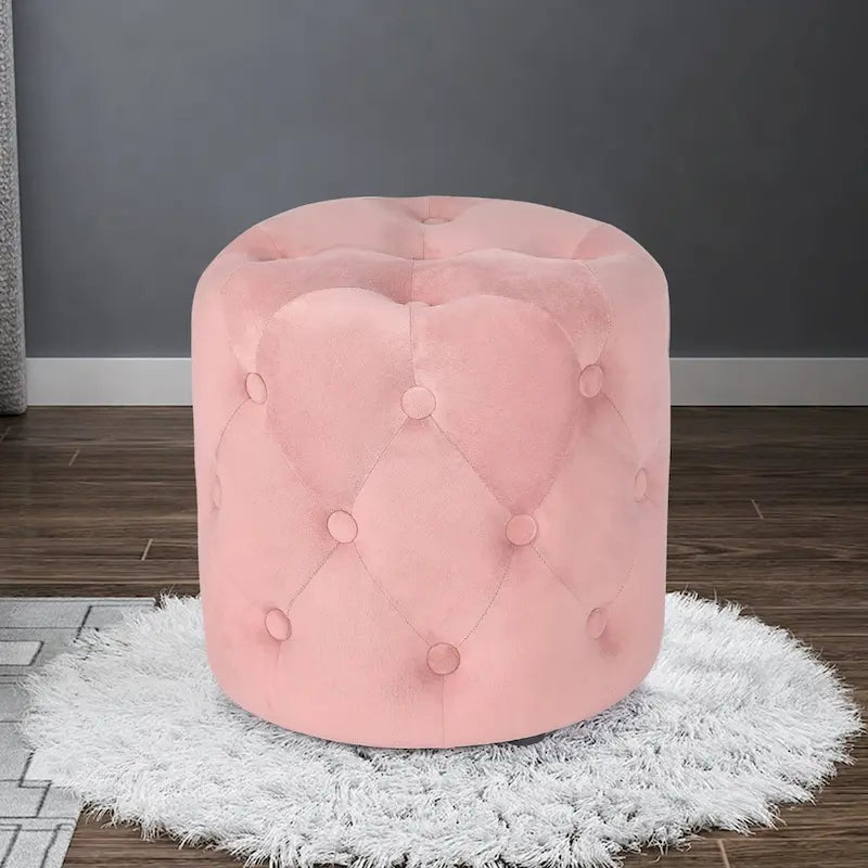 Pouf rond capitonné en velours – Repose-pieds rembourré et siège d'appoint