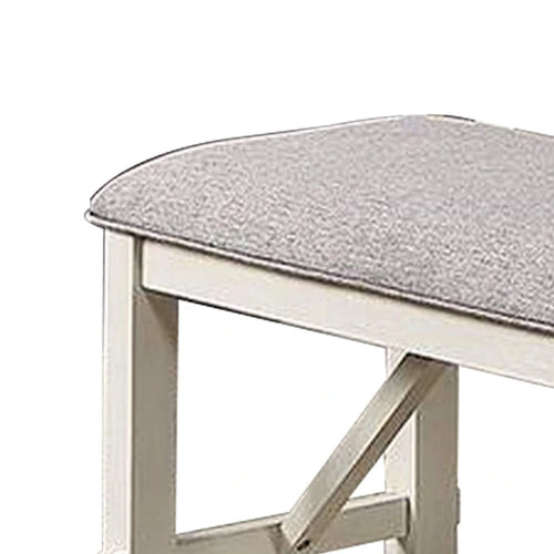 Banc de salle à manger capitonné de 50 pouces avec cadre en bois d'hévéa, gris et blanc