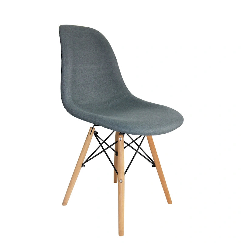 Chaise de salle à manger capitonnée Mid-Century Modern avec pieds et entretoise en bois de hêtre